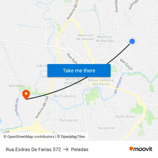 Rua Esdras De Farias 572 to Peladas map