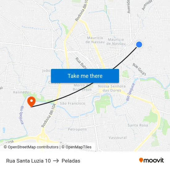 Rua Santa Luzia 10 to Peladas map