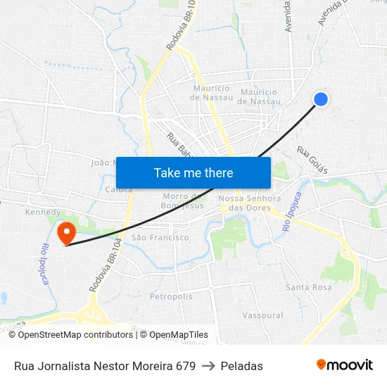 Rua Jornalista Nestor Moreira 679 to Peladas map