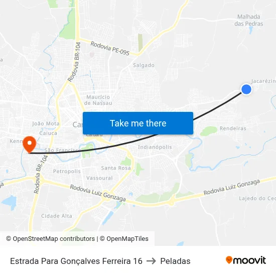 Estrada Para Gonçalves Ferreira 16 to Peladas map
