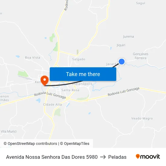 Avenida Nossa Senhora Das Dores 5980 to Peladas map