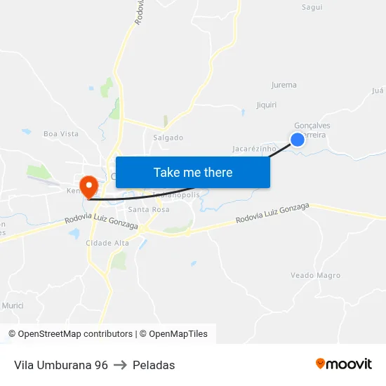 Vila Umburana 96 to Peladas map