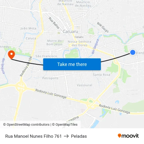 Rua Manoel Nunes Filho 761 to Peladas map