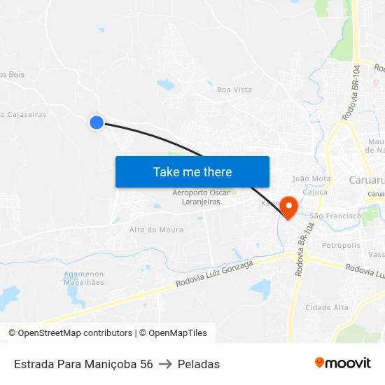 Estrada Para Maniçoba 56 to Peladas map