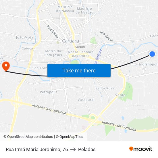 Rua Irmã Maria Jerônimo, 76 to Peladas map