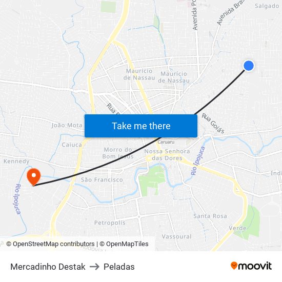 Mercadinho Destak to Peladas map