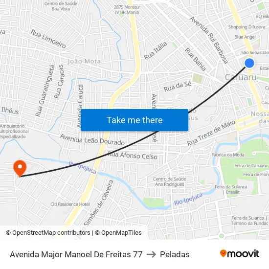 Avenida Major Manoel De Freitas 77 to Peladas map