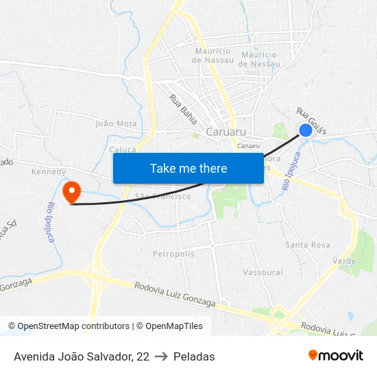 Avenida João Salvador, 22 to Peladas map