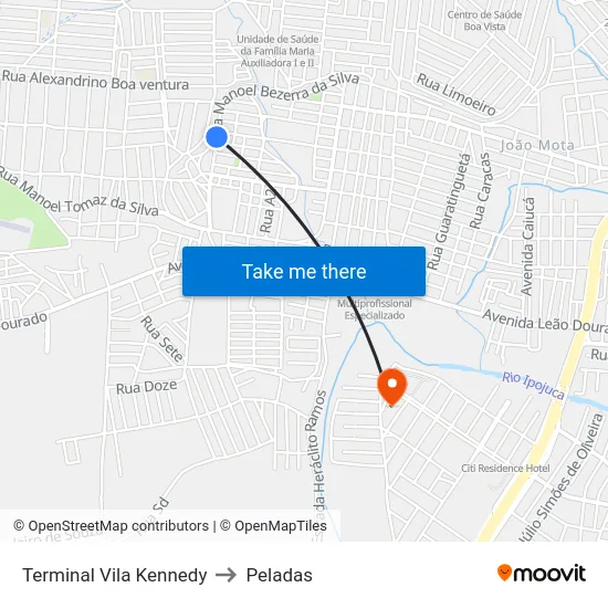Terminal Vila Kennedy to Peladas map