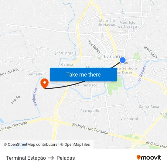 Terminal Estação to Peladas map