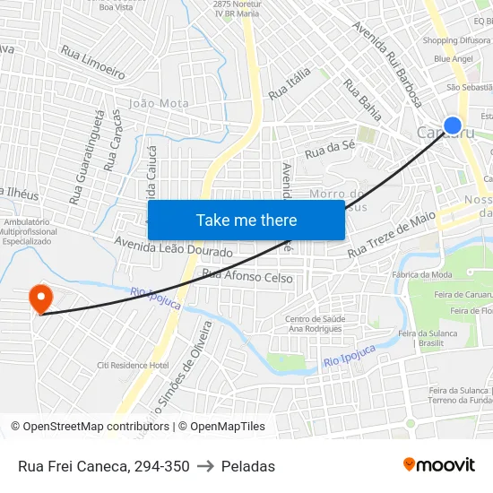 Rua Frei Caneca, 294-350 to Peladas map