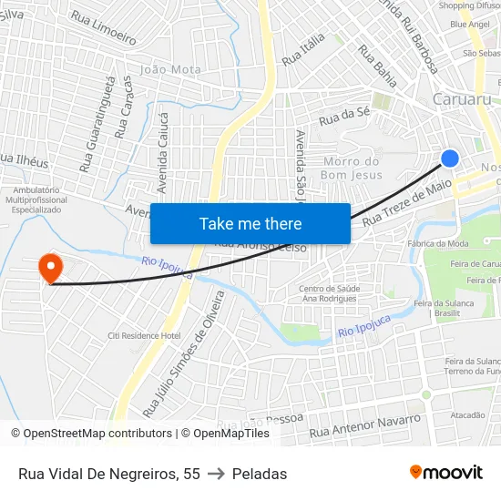 Rua Vidal De Negreiros, 55 to Peladas map