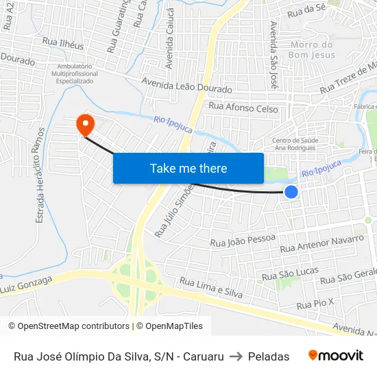 Rua José Olímpio Da Silva, S/N - Caruaru to Peladas map