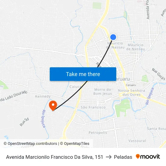 Avenida Marcionilo Francisco Da Silva, 151 to Peladas map