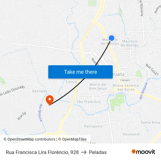Rua Francisca Líra Florêncio, 928 to Peladas map