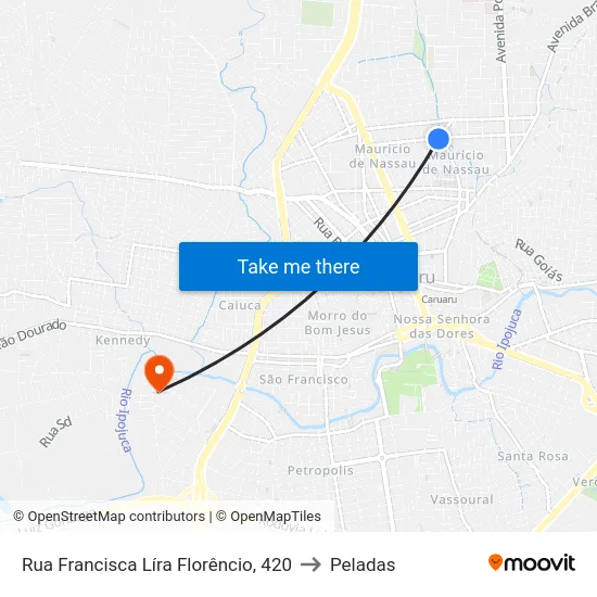 Rua Francisca Líra Florêncio, 420 to Peladas map
