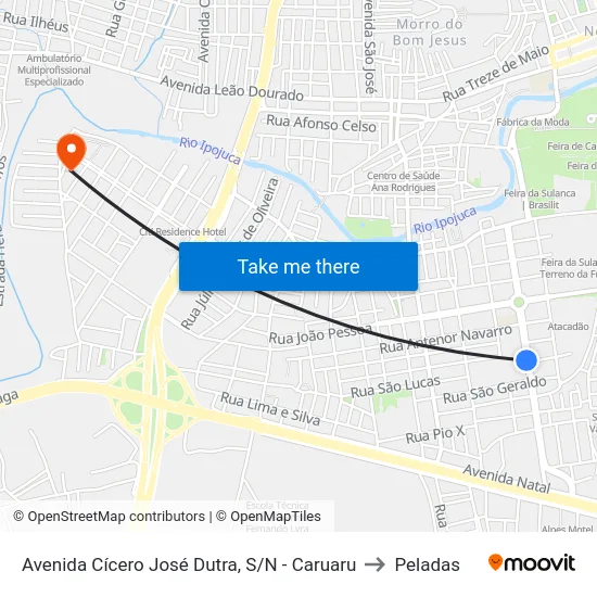 Avenida Cícero José Dutra, S/N - Caruaru to Peladas map