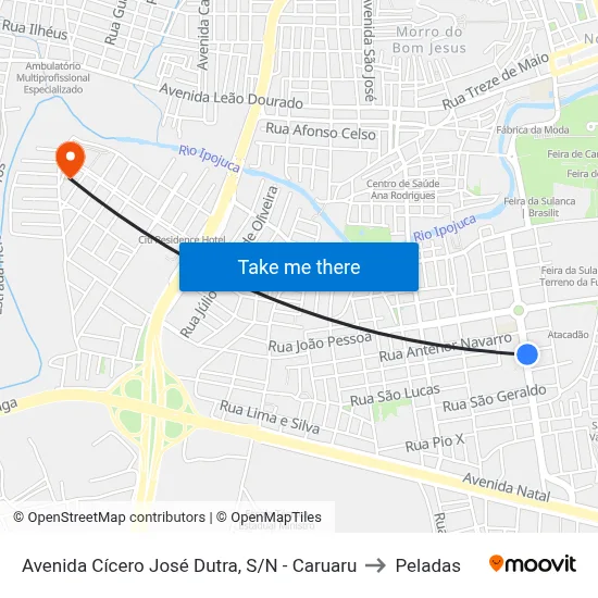 Avenida Cícero José Dutra, S/N - Caruaru to Peladas map