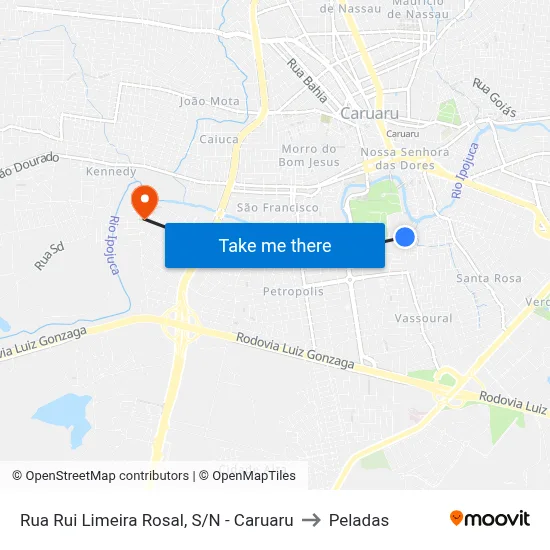 Rua Rui Limeira Rosal, S/N - Caruaru to Peladas map