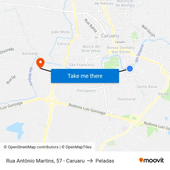 Rua Antônio Martins, 57 - Caruaru to Peladas map
