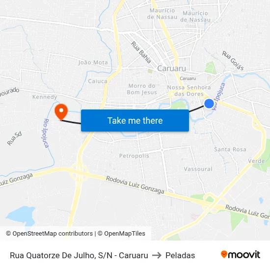 Rua Quatorze De Julho, S/N - Caruaru to Peladas map