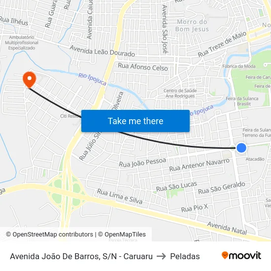 Avenida João De Barros, S/N - Caruaru to Peladas map