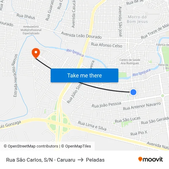 Rua São Carlos, S/N - Caruaru to Peladas map