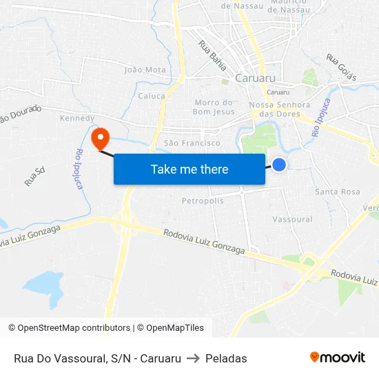 Rua Do Vassoural, S/N - Caruaru to Peladas map