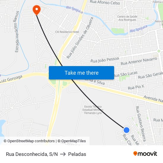 Rua Desconhecida, S/N to Peladas map