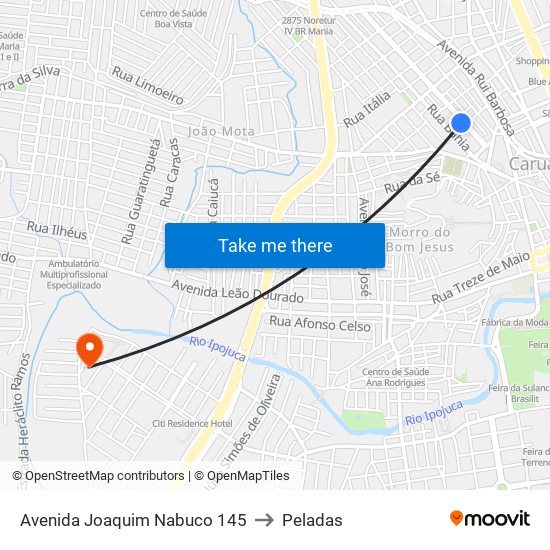 Avenida Joaquim Nabuco 145 to Peladas map