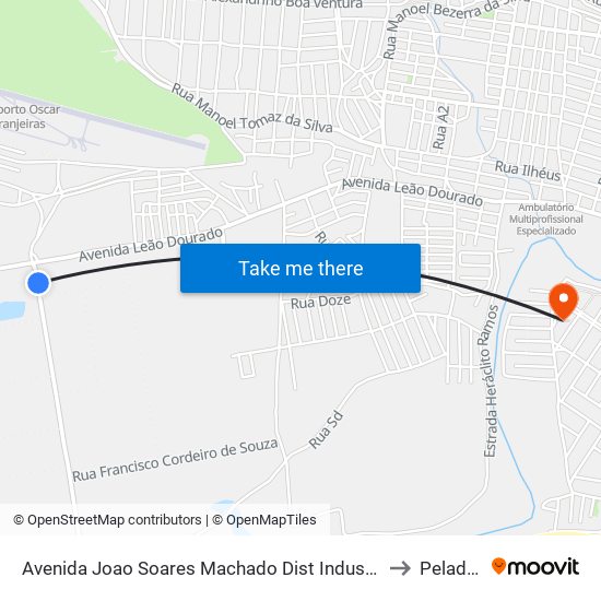 Avenida Joao Soares Machado Dist Indust, 21 to Peladas map