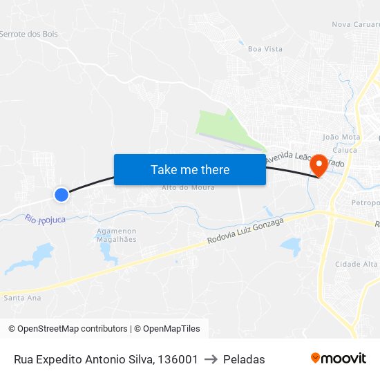 Rua Expedito Antonio Silva, 136001 to Peladas map