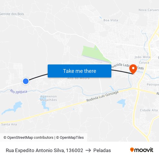 Rua Expedito Antonio Silva, 136002 to Peladas map