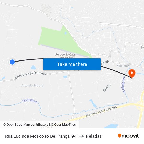 Rua Lucinda Moscoso De França, 94 to Peladas map