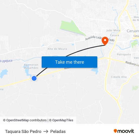 Taquara São Pedro to Peladas map