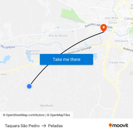 Taquara São Pedro to Peladas map