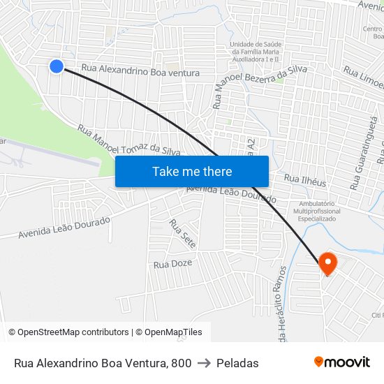 Rua Alexandrino Boa Ventura, 800 to Peladas map