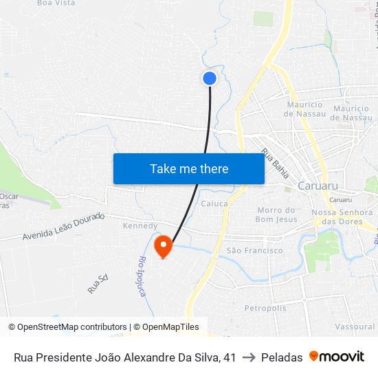 Rua Presidente João Alexandre Da Silva, 41 to Peladas map