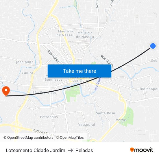 Loteamento Cidade Jardim to Peladas map