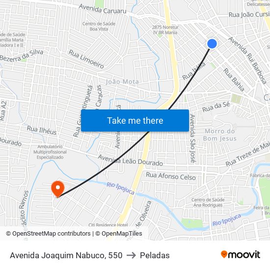 Avenida Joaquim Nabuco, 550 to Peladas map