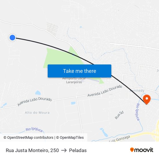 Rua Justa Monteiro, 250 to Peladas map