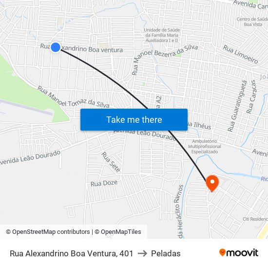 Rua Alexandrino Boa Ventura, 401 to Peladas map