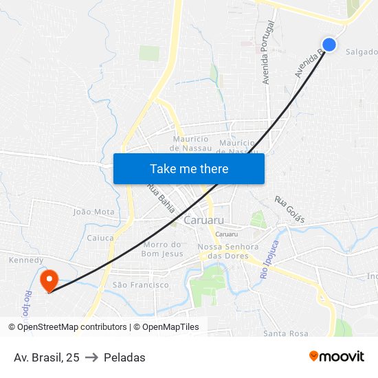 Av. Brasil, 25 to Peladas map