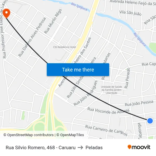 Rua Sílvio Romero, 468 - Caruaru to Peladas map