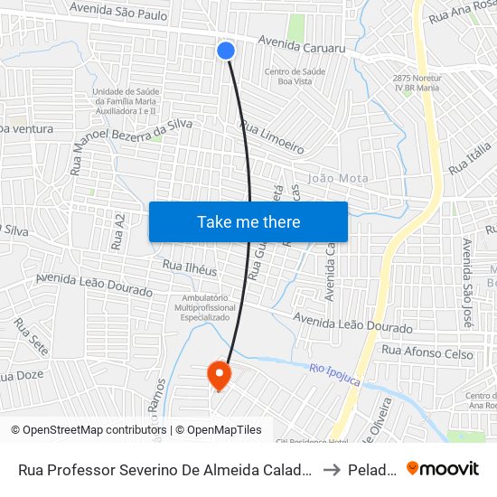 Rua Professor Severino De Almeida Calado, 66 to Peladas map