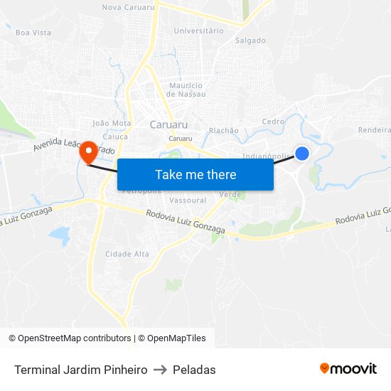 Terminal Jardim Pinheiro to Peladas map