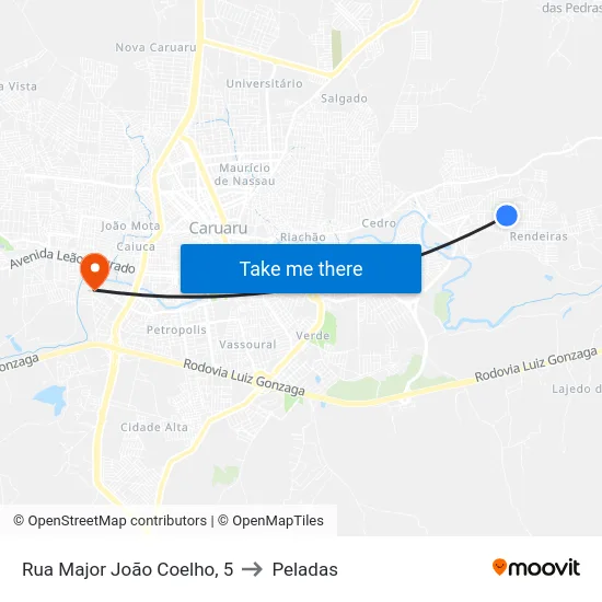 Rua Major João Coelho, 5 to Peladas map