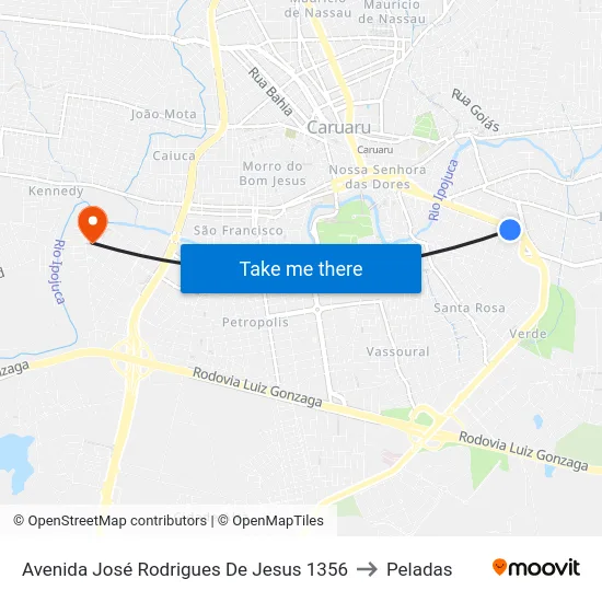 Avenida José Rodrigues De Jesus 1356 to Peladas map
