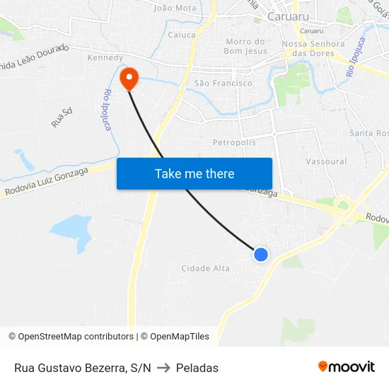 Rua Gustavo Bezerra, S/N to Peladas map
