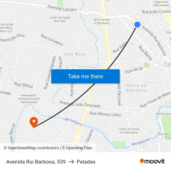 Avenida Rui Barbosa, 539 to Peladas map
